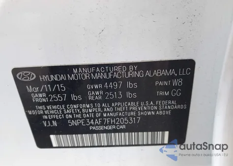 2015 Hyundai Sonata Limited из США, поврежденный, VIN 5NPE34AF7FH205317